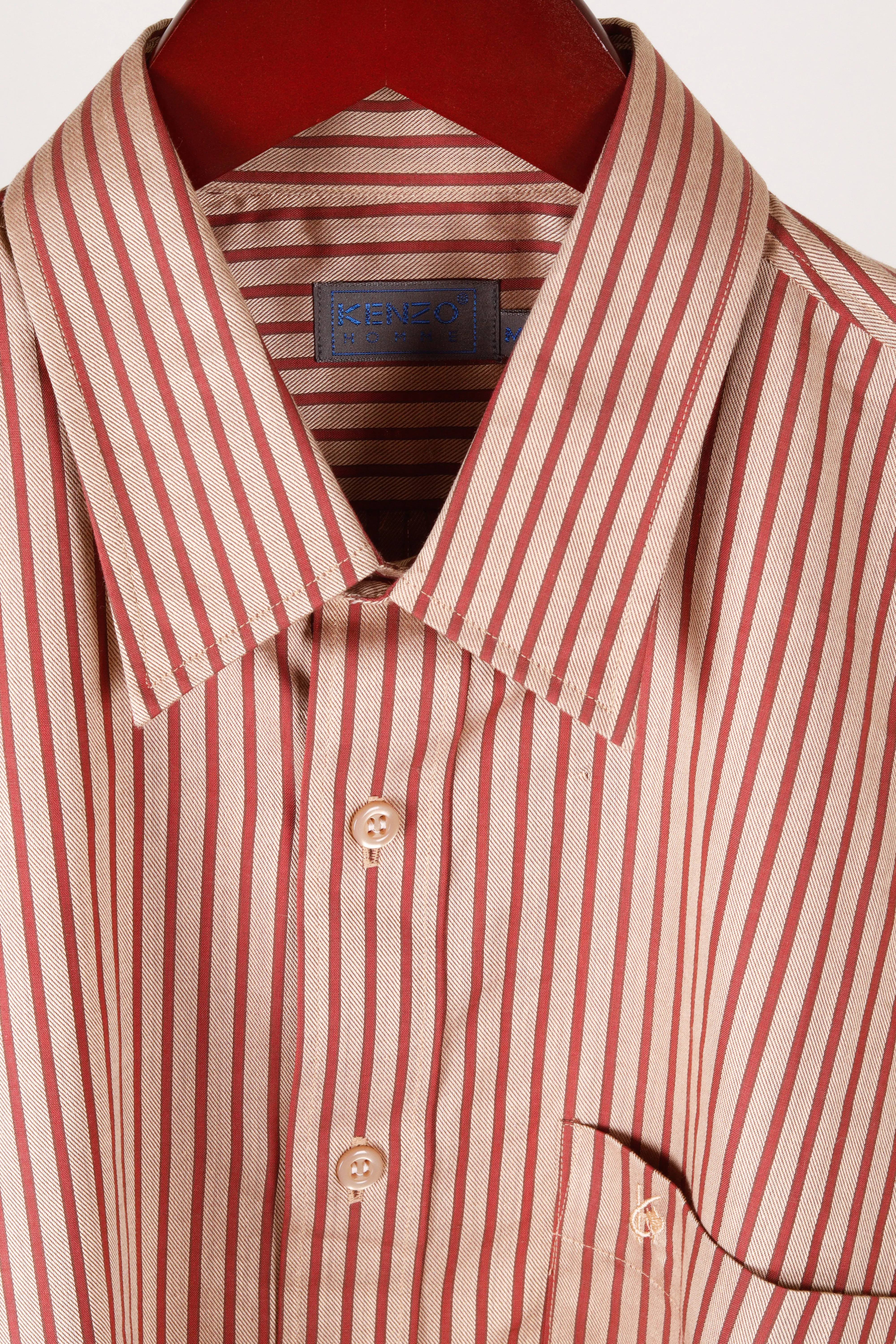 90's Kenzo Homme 'Awning Striped' Shirt Red