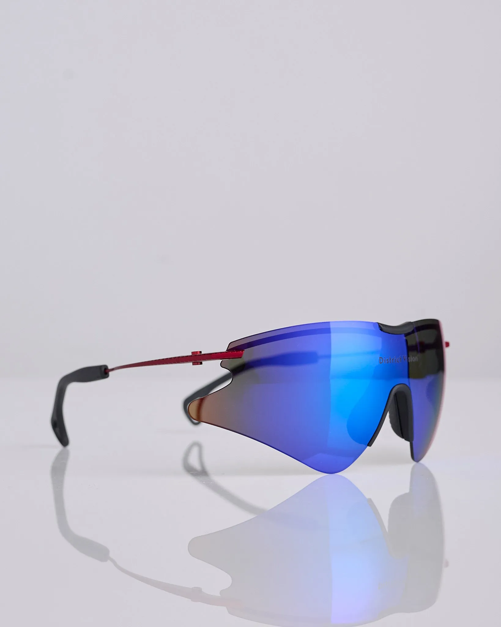 District Vision Kohei Aero Blade Titanium Sunglass Oxblood D  Blue Mirror