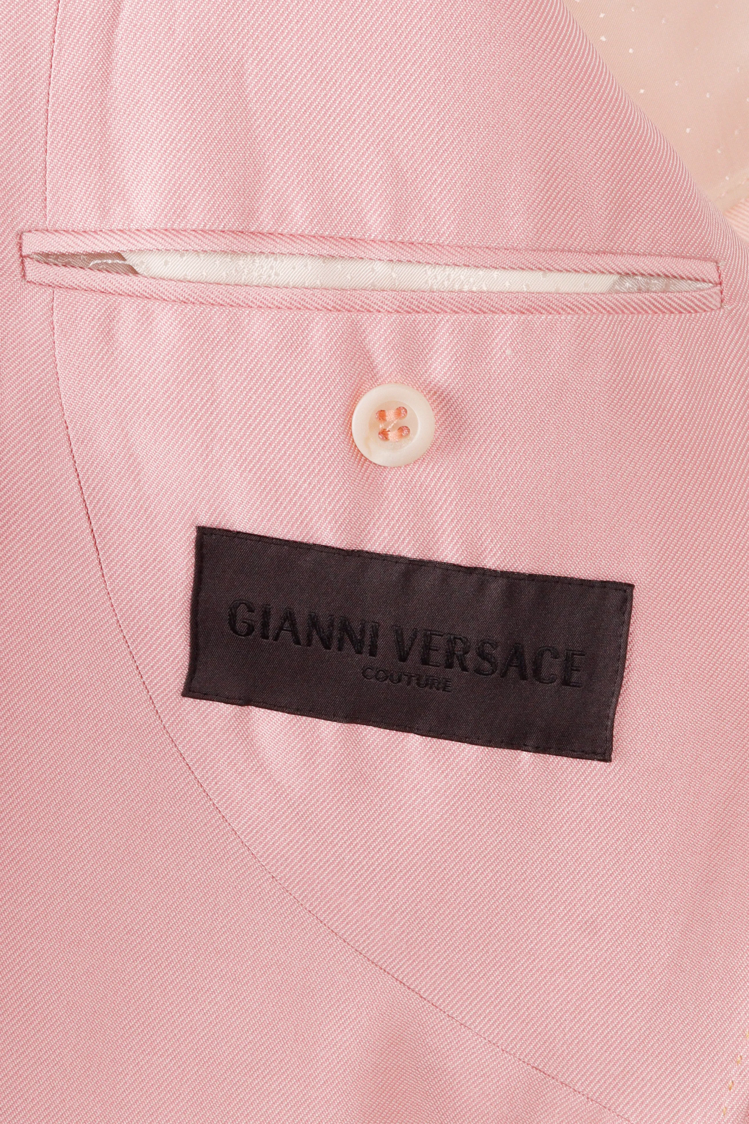 Gianni Versace Couture 'Single Breasted Double Notch Lapel Silk' Suit Set Pink