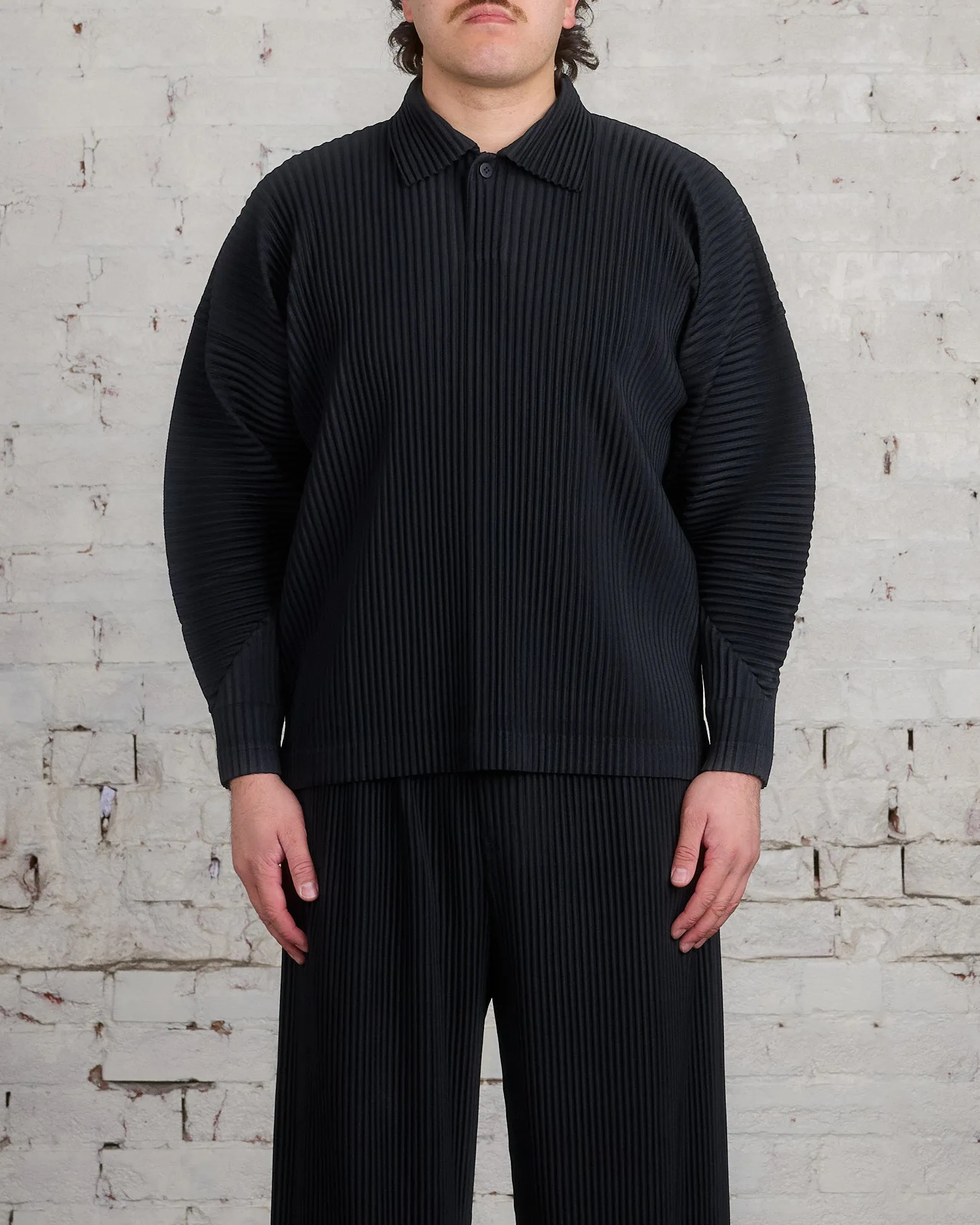 HOMME PLISS ISSEY MIYAKE Pleats October LS Polo Black
