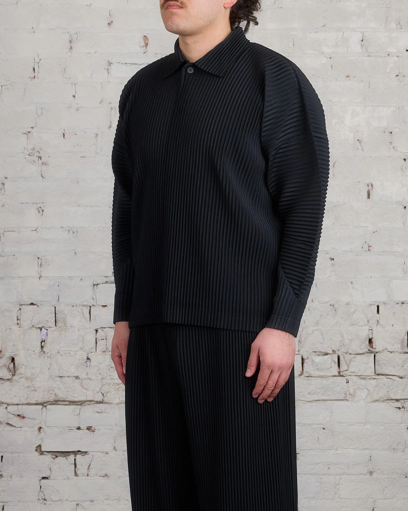 HOMME PLISS ISSEY MIYAKE Pleats October LS Polo Black