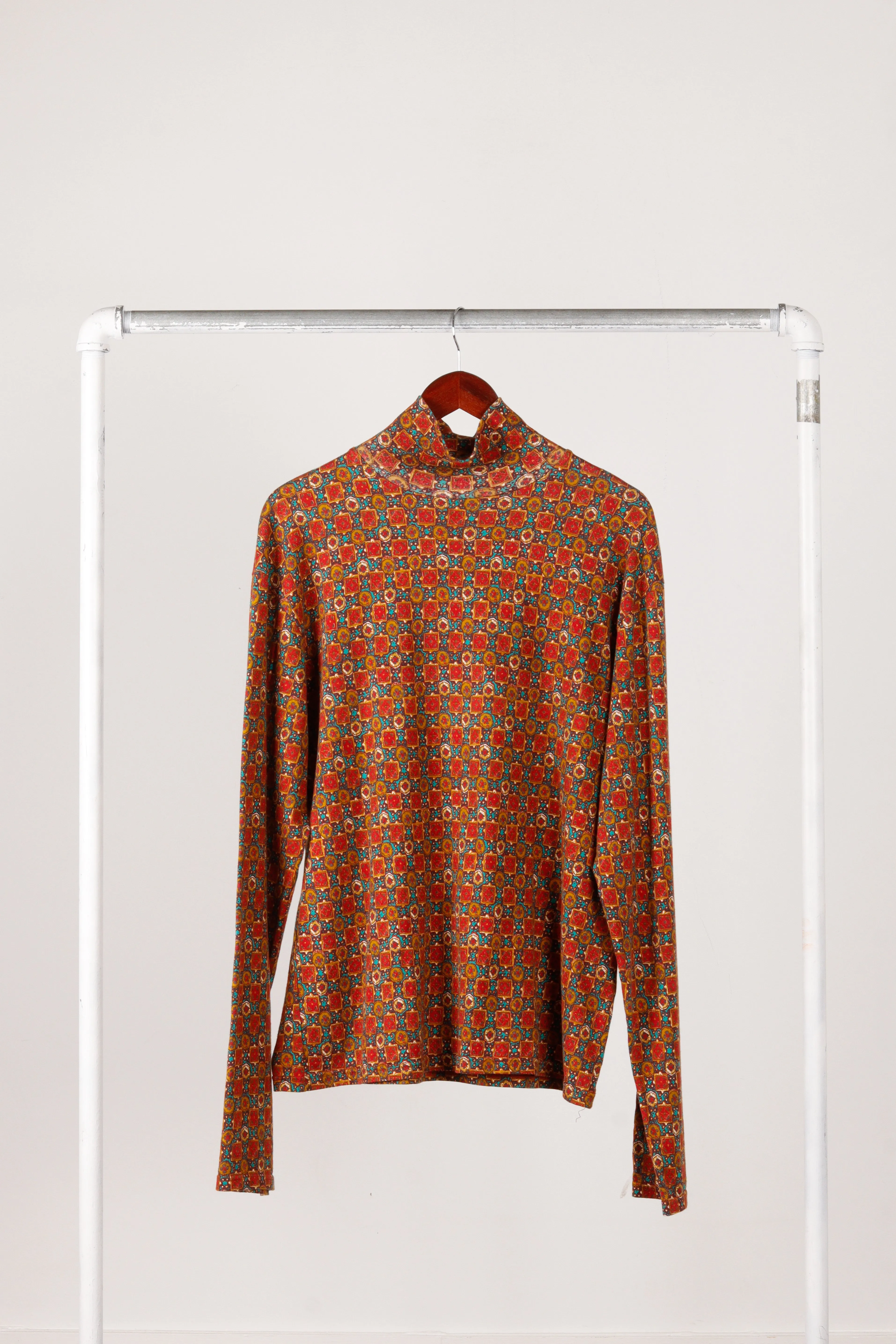 Kapital 'Portuguese Azulejo Print' Mock Neck L/S Top Red