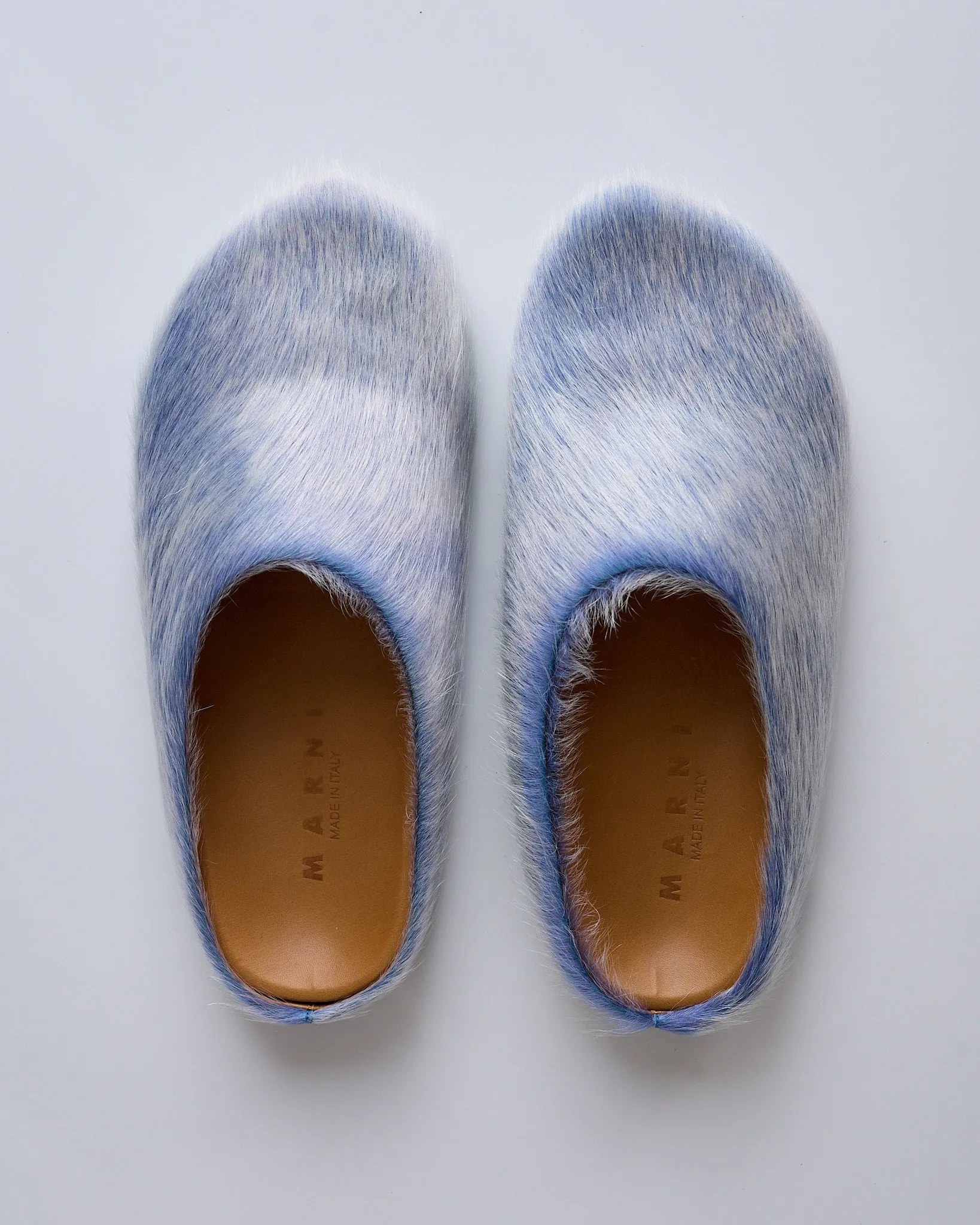 Marni Fussbett Sabot Long Hair Calf Mineral Blue