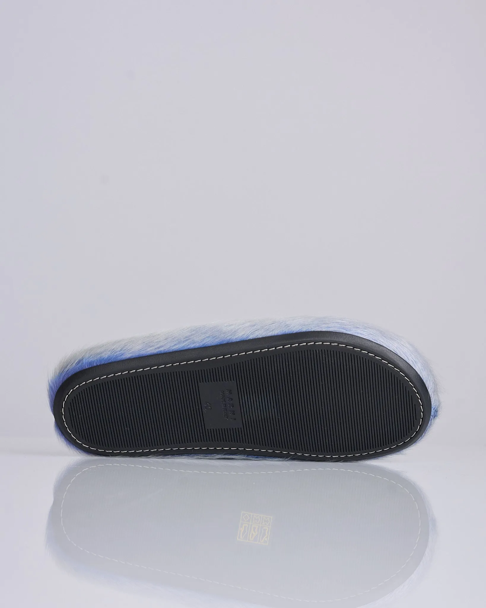 Marni Fussbett Sabot Long Hair Calf Mineral Blue