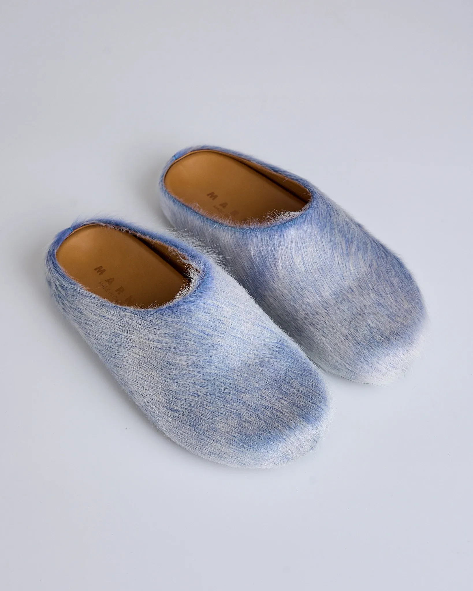 Marni Fussbett Sabot Long Hair Calf Mineral Blue