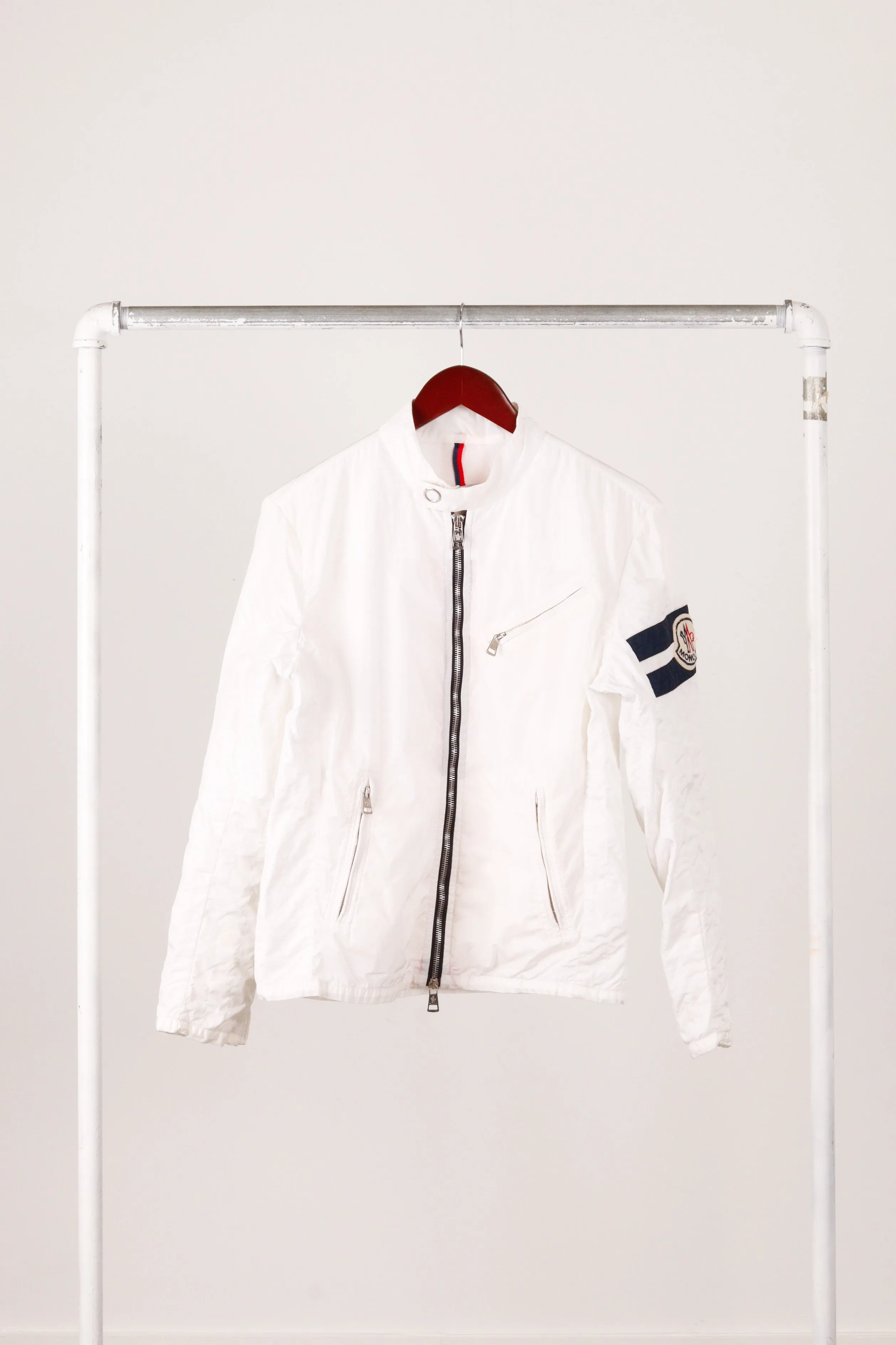 Moncler 'Big Logo' Moto Nylon Jacket White