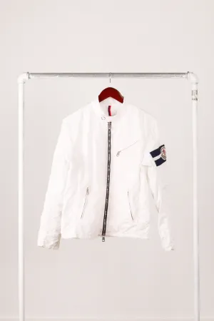 Moncler 'Big Logo' Moto Nylon Jacket White