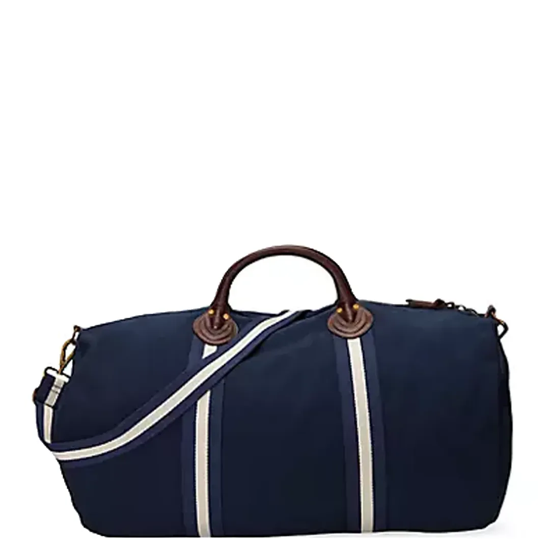 PREPPY LEATHER-TRIMMED DUFFEL BAG NEWPORT NAVY
