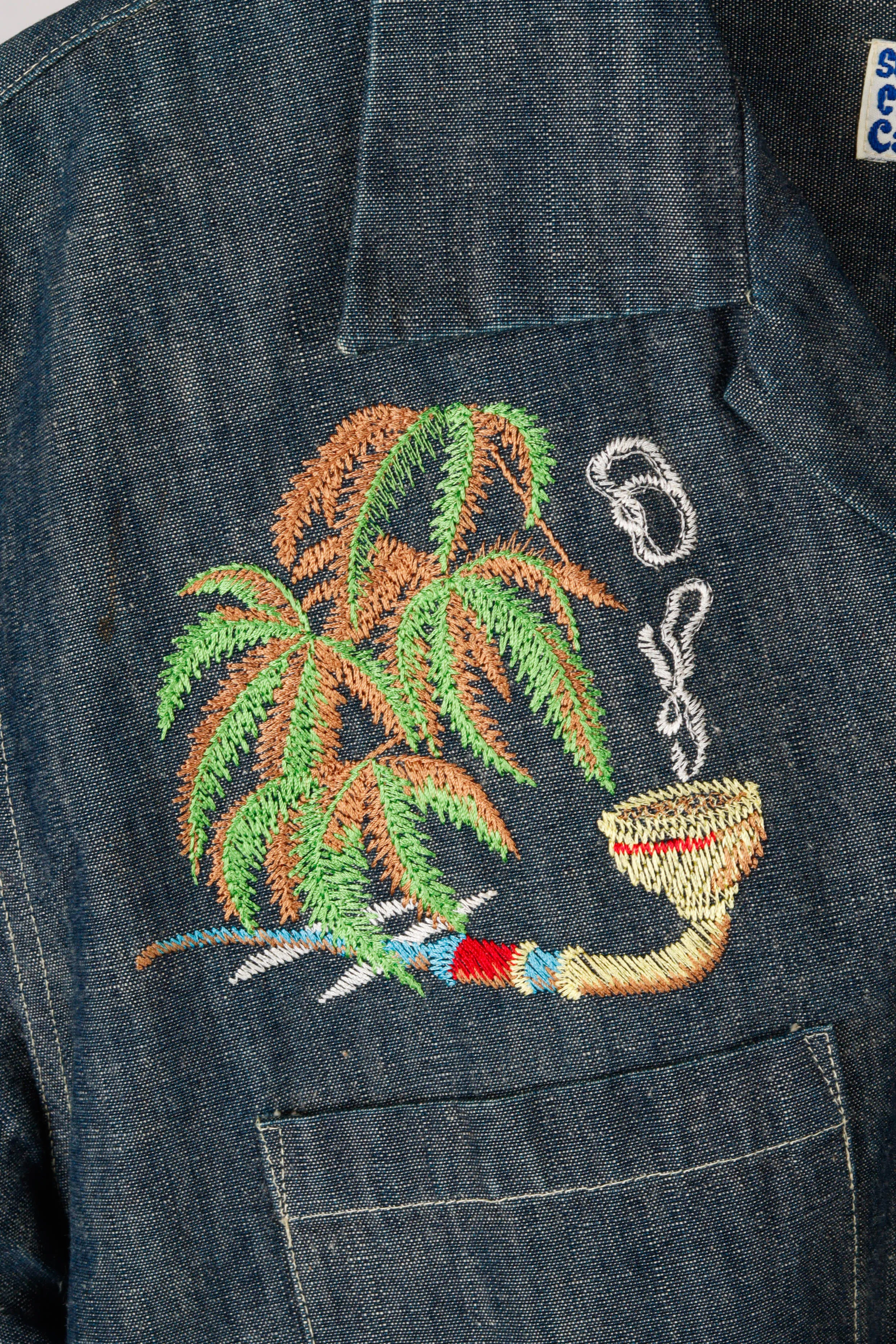 SugarCane FW20 'Palms & Pipes Embroidered' Chambray Denim Shirt (2020)