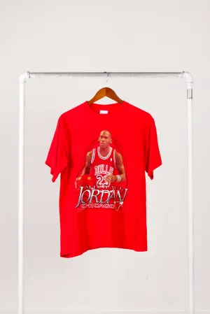 Vintage 1990 Chicago Bulls 'Michael Jordan Photo Graphic' T-Shirt Red [Large]