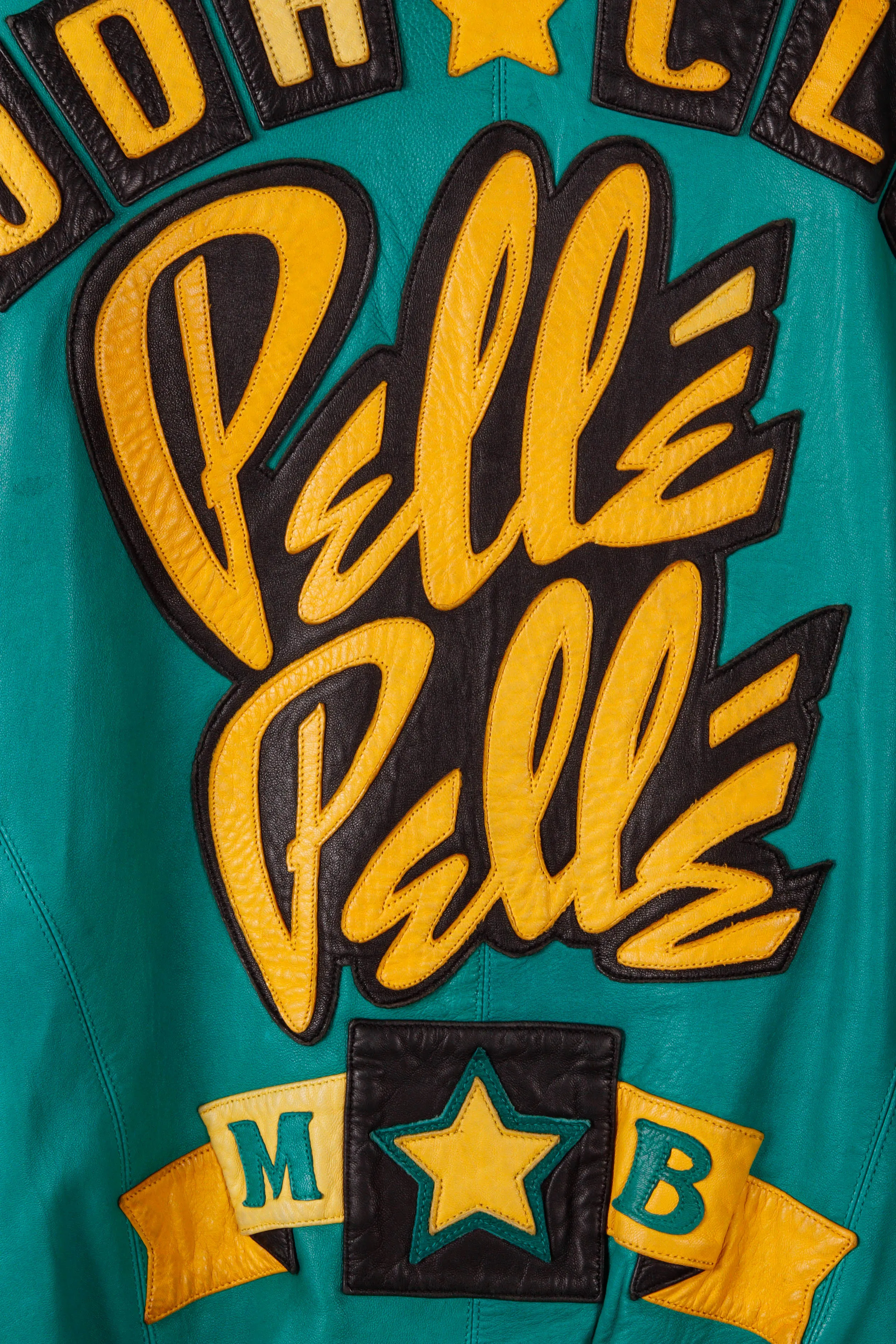 Vintage 90's Pelle Pelle 'Soda Club MB' Leather Jacket Green Black