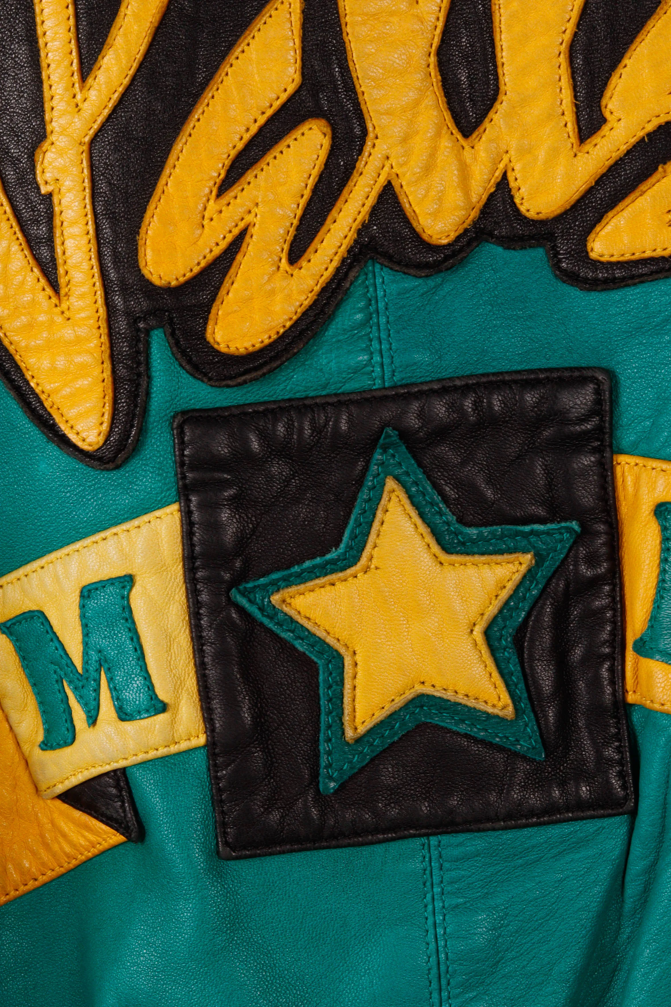 Vintage 90's Pelle Pelle 'Soda Club MB' Leather Jacket Green Black