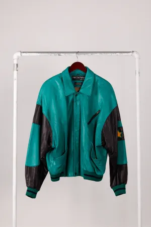 Vintage 90's Pelle Pelle 'Soda Club MB' Leather Jacket Green Black