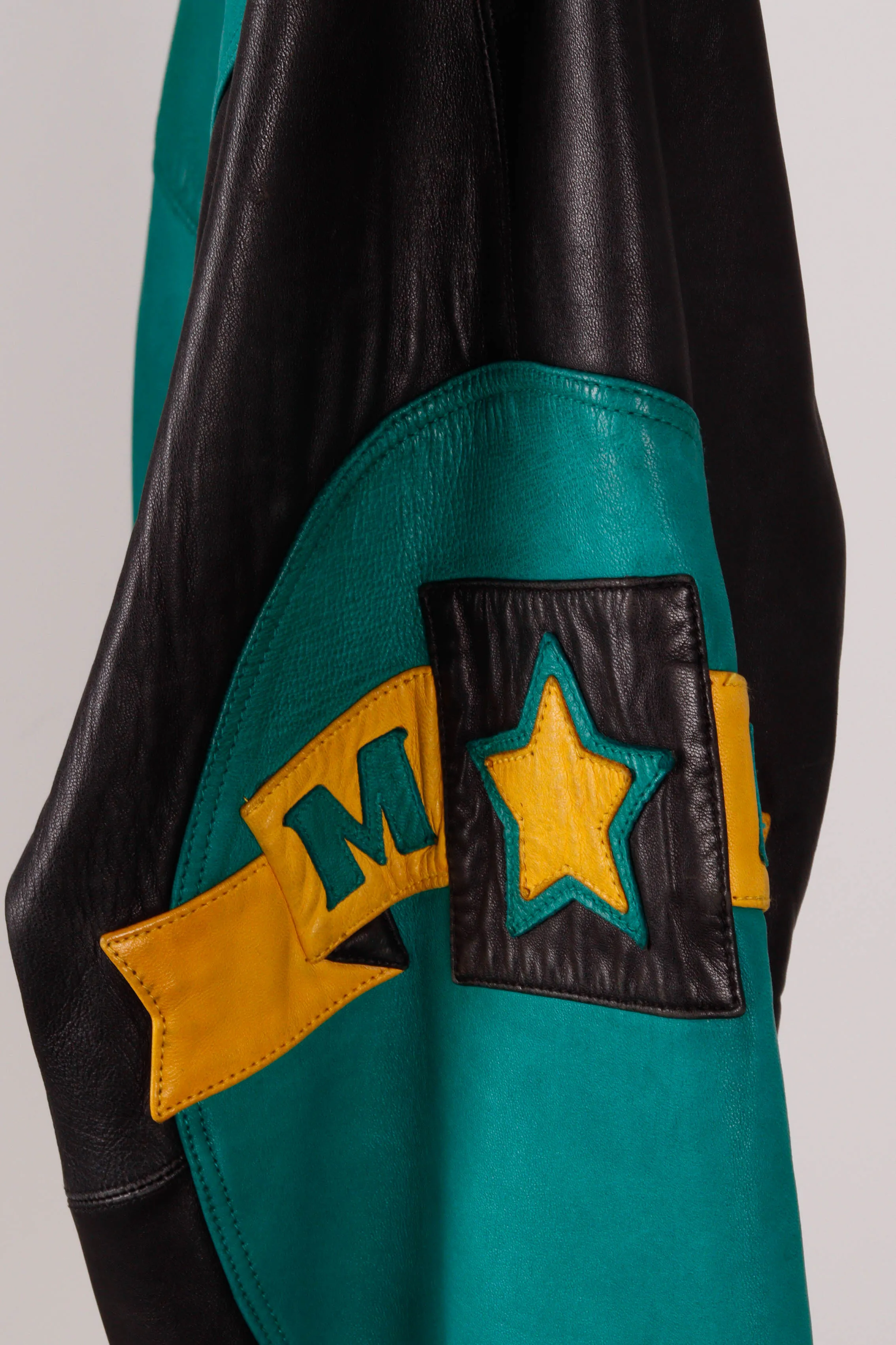 Vintage 90's Pelle Pelle 'Soda Club MB' Leather Jacket Green Black