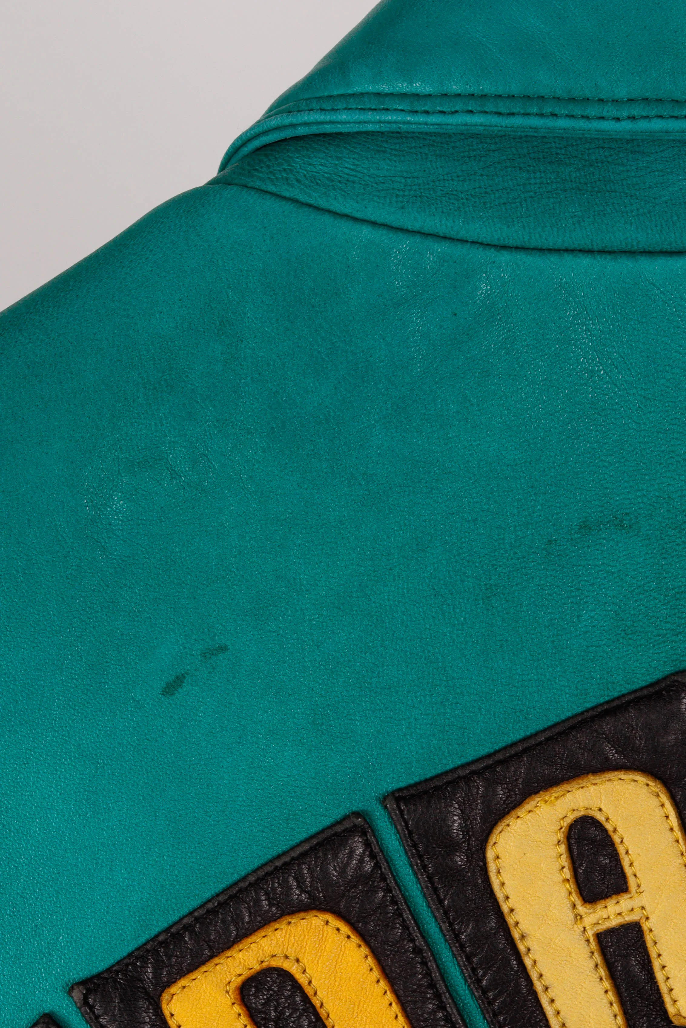 Vintage 90's Pelle Pelle 'Soda Club MB' Leather Jacket Green Black