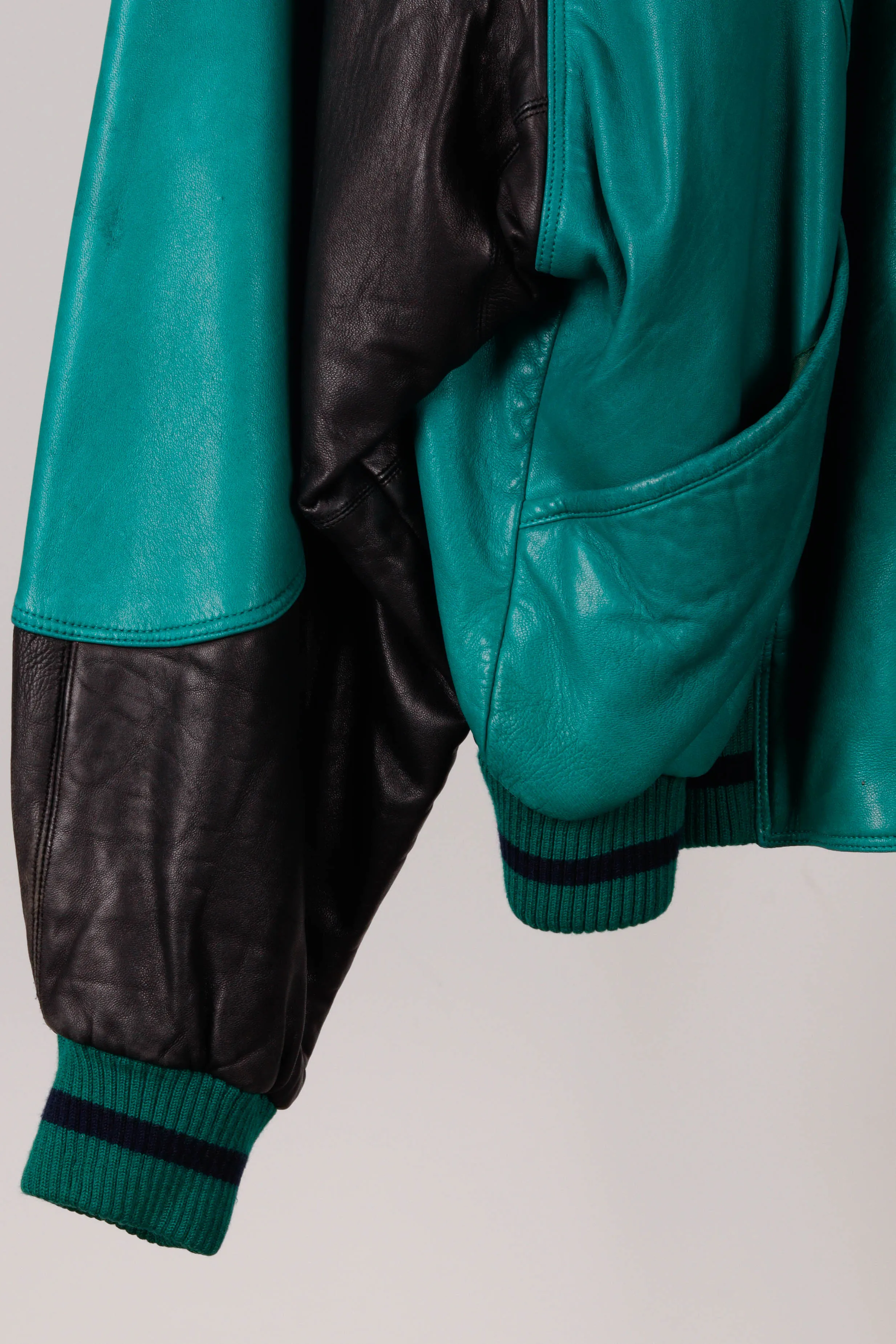 Vintage 90's Pelle Pelle 'Soda Club MB' Leather Jacket Green Black