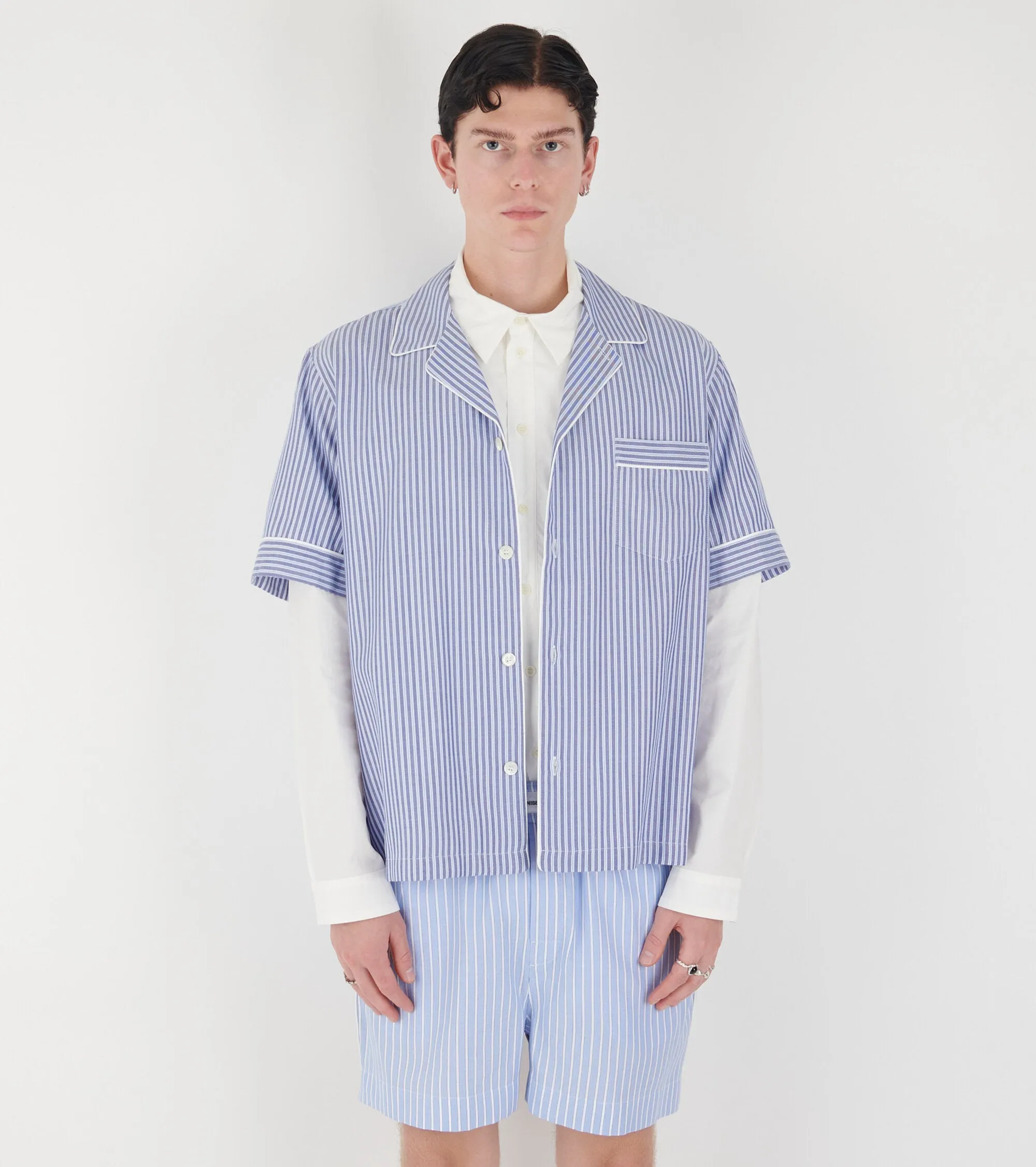 Wall Street Short Sleeve Shirt Blue Stripes One